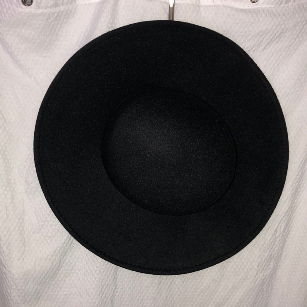 Black Brim Cotton Blend Wool Style Round “Witchy” hat w/adjustable head strings